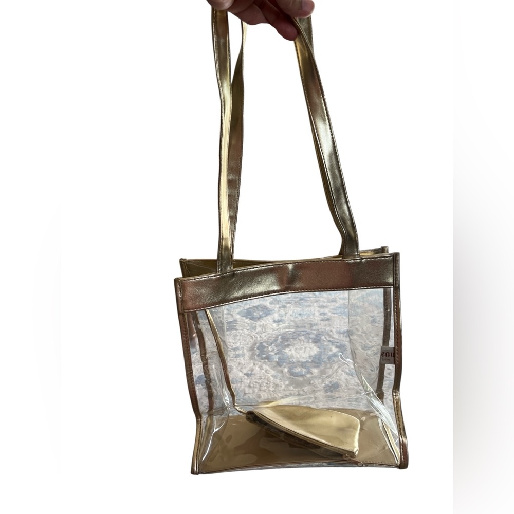 Gold Transparent Tote Bag with a attached zipped pouch